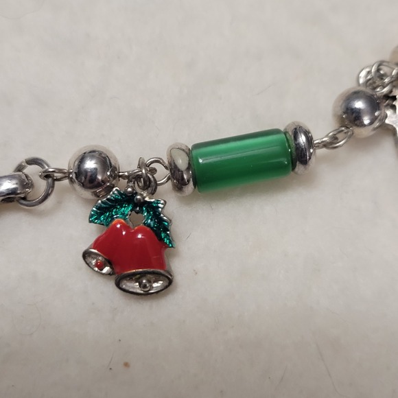 Vintage Red & Green Christmas Charm Silver Tone Toggle 8" Bracelet AS IS - Picture 5 of 5